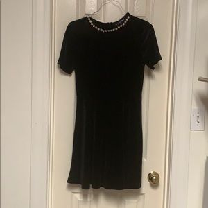 Jeweled Neckline Velvet Little Black Dress LBD